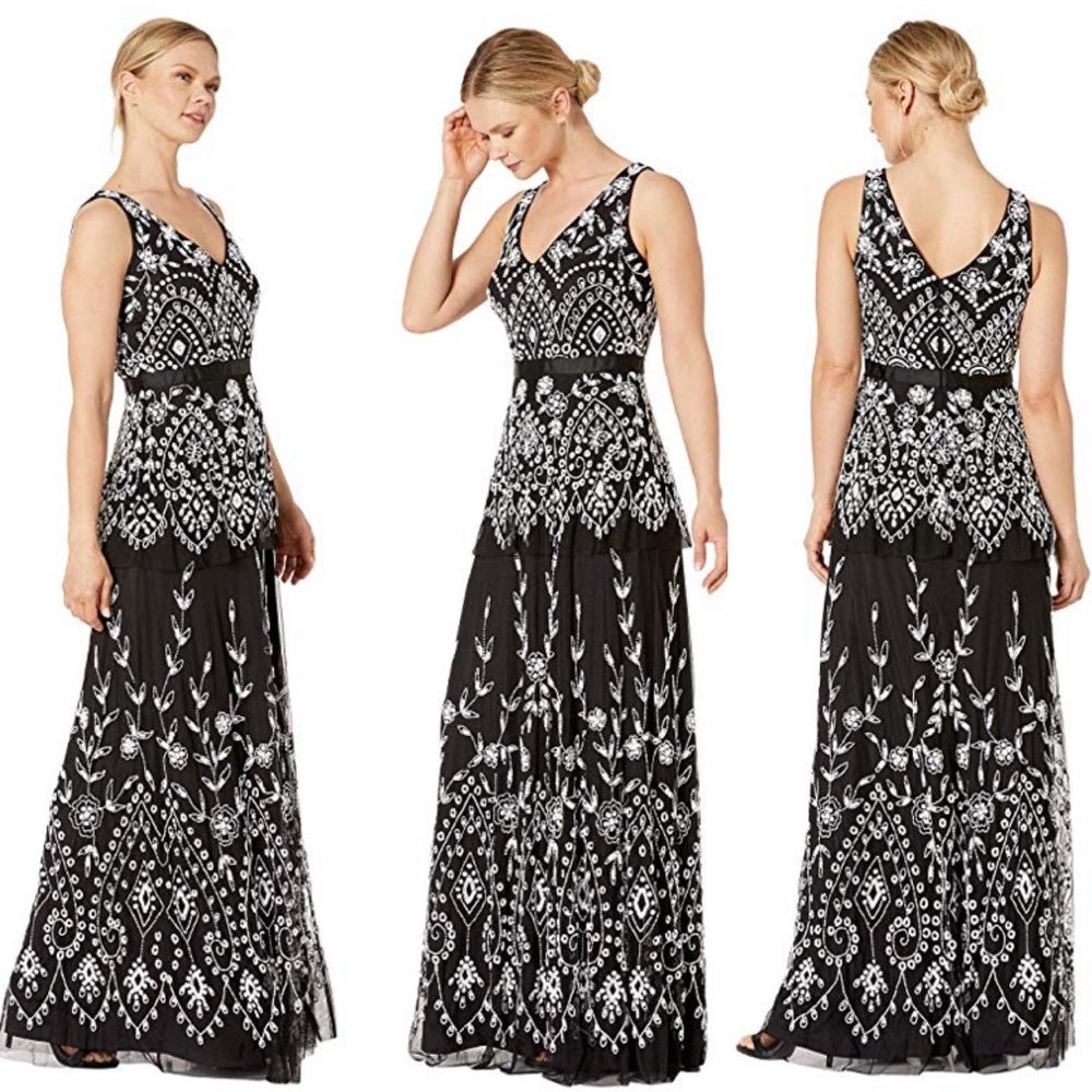 Adrianna Papell embellished fully beaded layer mesh gown